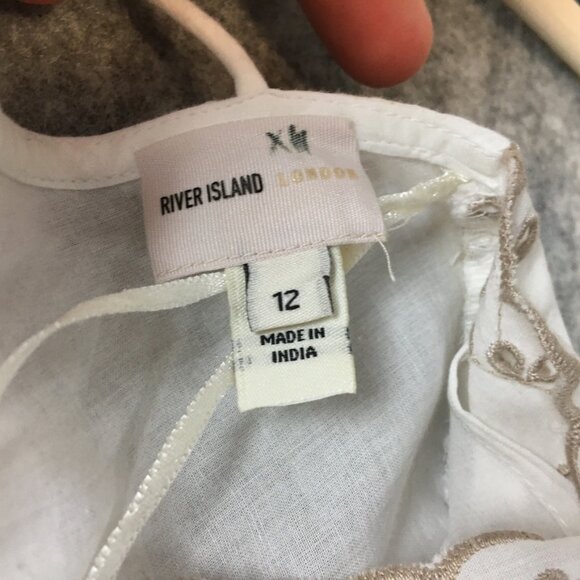 River Island London Dress 12 Cottage Boho Short Sleeve Mini Fit Flare Embroidery - Picture 13 of 16